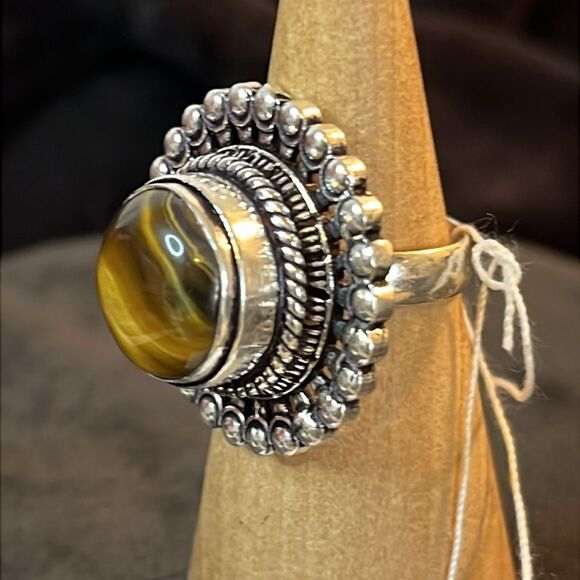 NWT NATURAL ARTISAN CRAFTED TIGERS EYE RING IN 925 STERLING SILVER SZ6.5 - Picture 9 of 11